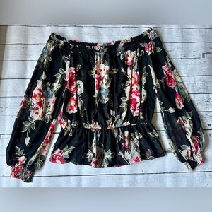 White House Black Market Black Floral Off-Shoulder Blouse size L